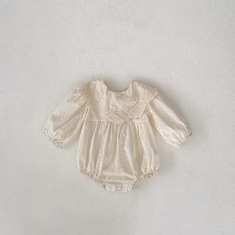 Baby Bodysuit Sisters Dresses Sweet Big Lapel Girl Embroidered Flower Dress