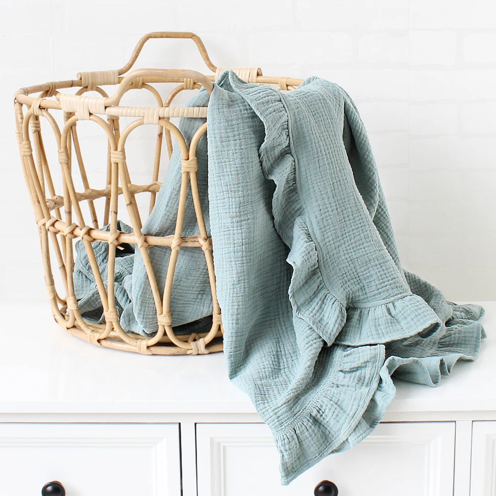 CozyNest Swaddle – Ruffle Organic Cotton Baby Blanket