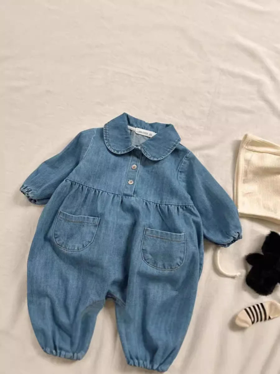 LilDenim Lapel Romper – Unisex Baby Jumpsuit