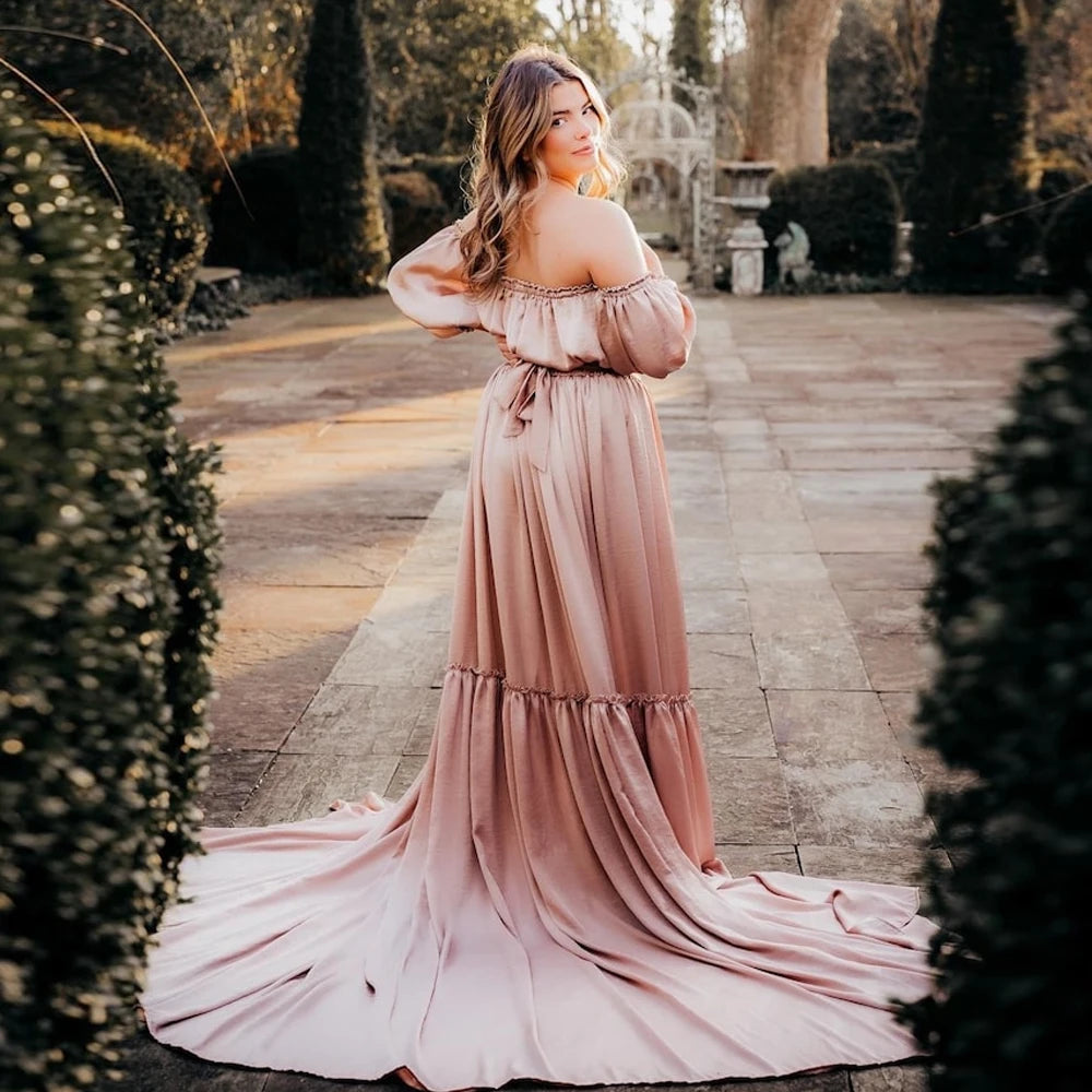 Solvéra Set – Satin Off-Shoulder Maternity Gown