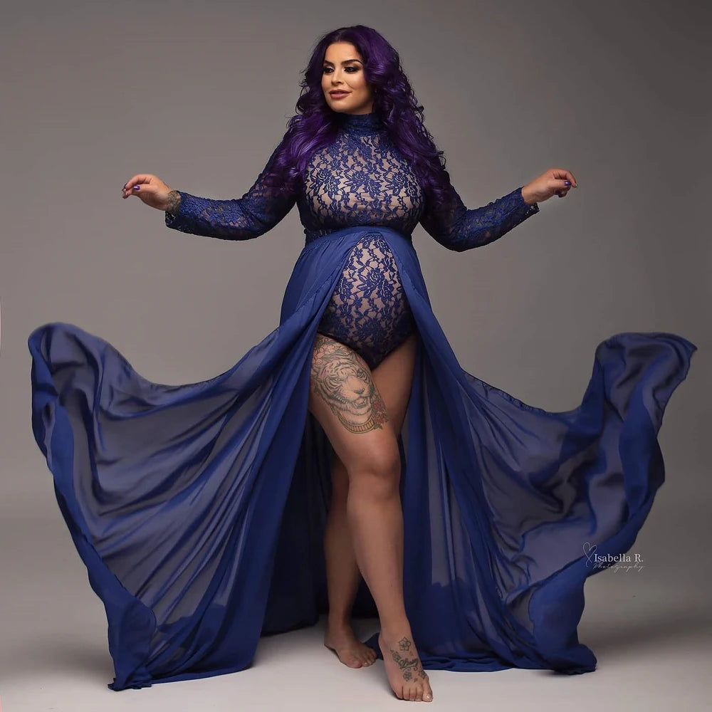 ChiffonMuse – Stretch Lace Maternity Gown with Slit Skirt