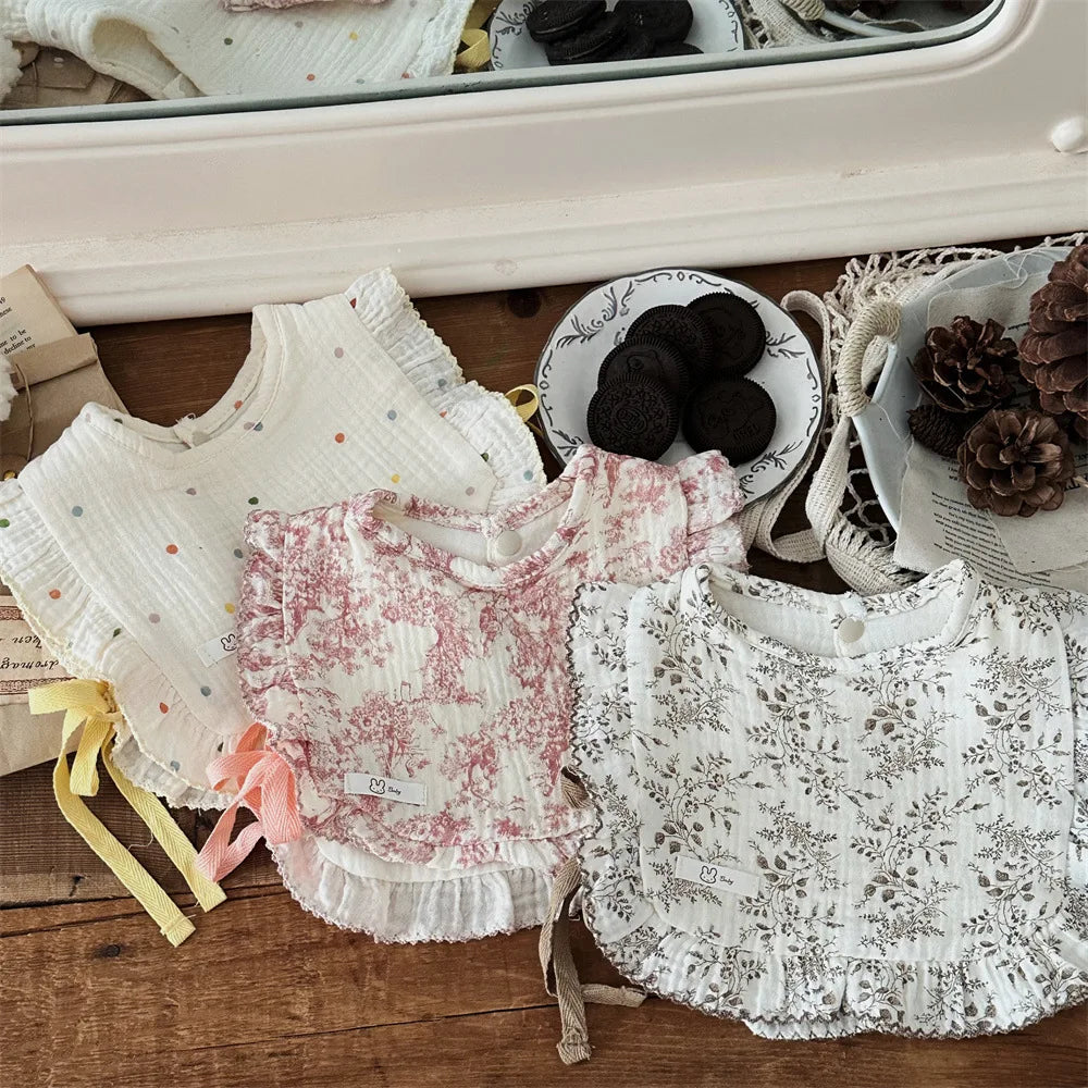 PetalBloom Bib – Ruffle Lace Cotton Burp Cloth