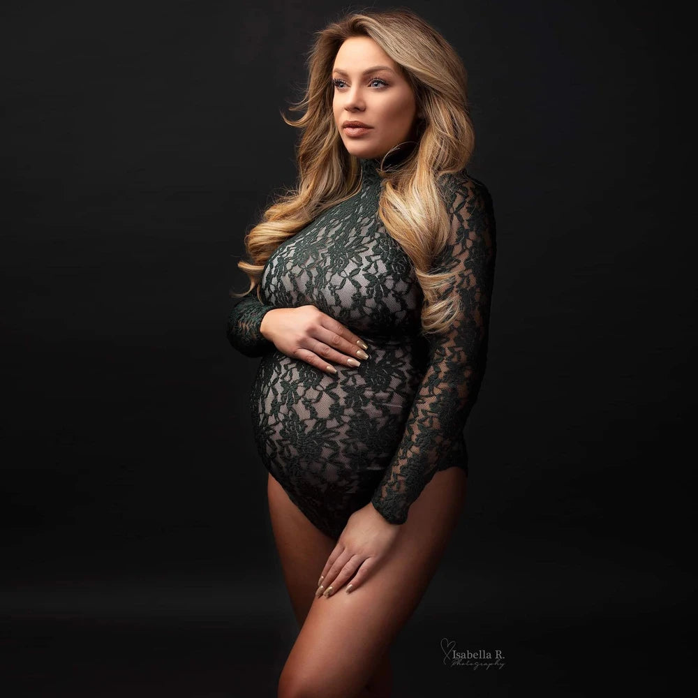 ChiffonMuse – Stretch Lace Maternity Gown with Slit Skirt