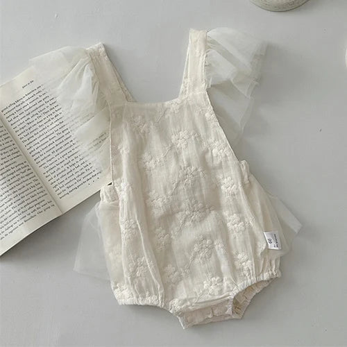 LullaMesh Romper – Soft Cotton & Mesh Baby Girl Jumpsuit