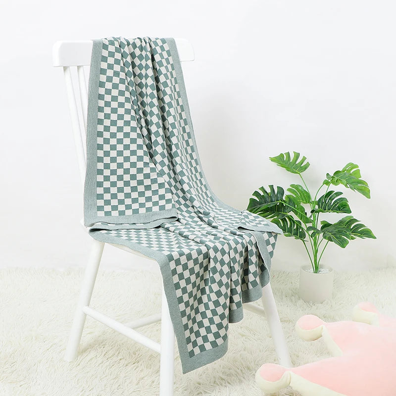 PlaidSnuggle Cotton Baby Blanket – Soft Knit Crib & Stroller Wrap