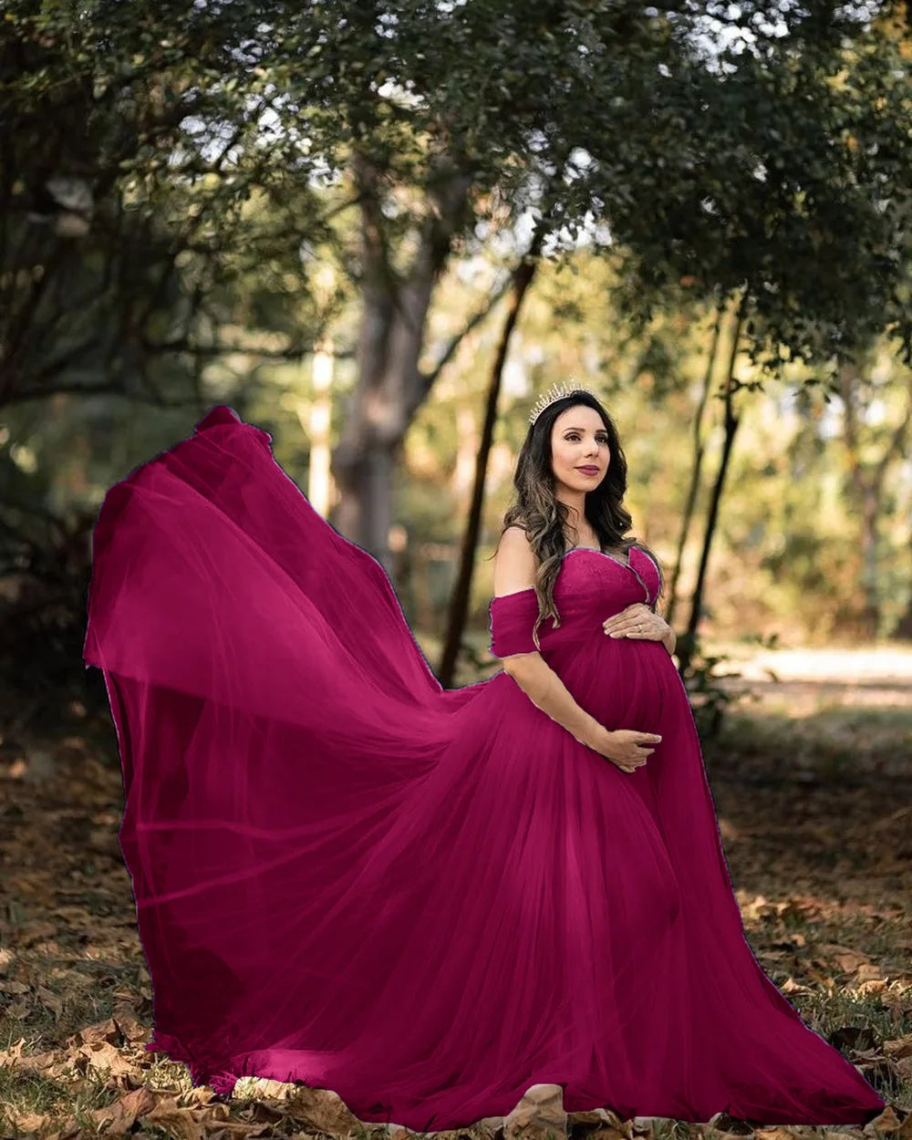 LumiLace – Off-Shoulder Maternity Maxi Gown for Elegant Photoshoots