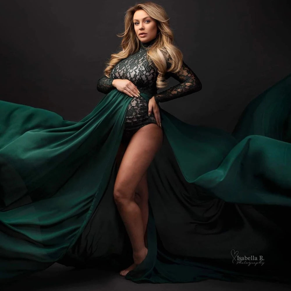 ChiffonMuse – Stretch Lace Maternity Gown with Slit Skirt