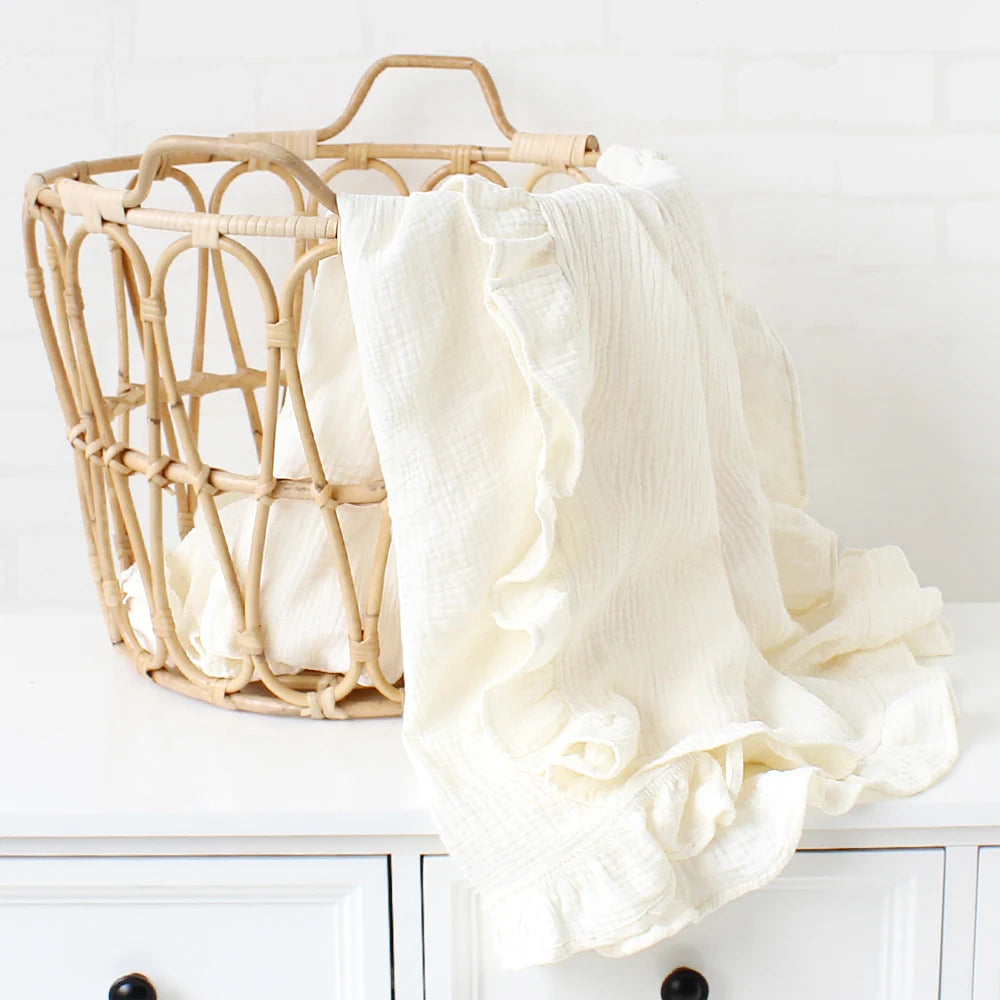 CozyNest Swaddle – Ruffle Organic Cotton Baby Blanket