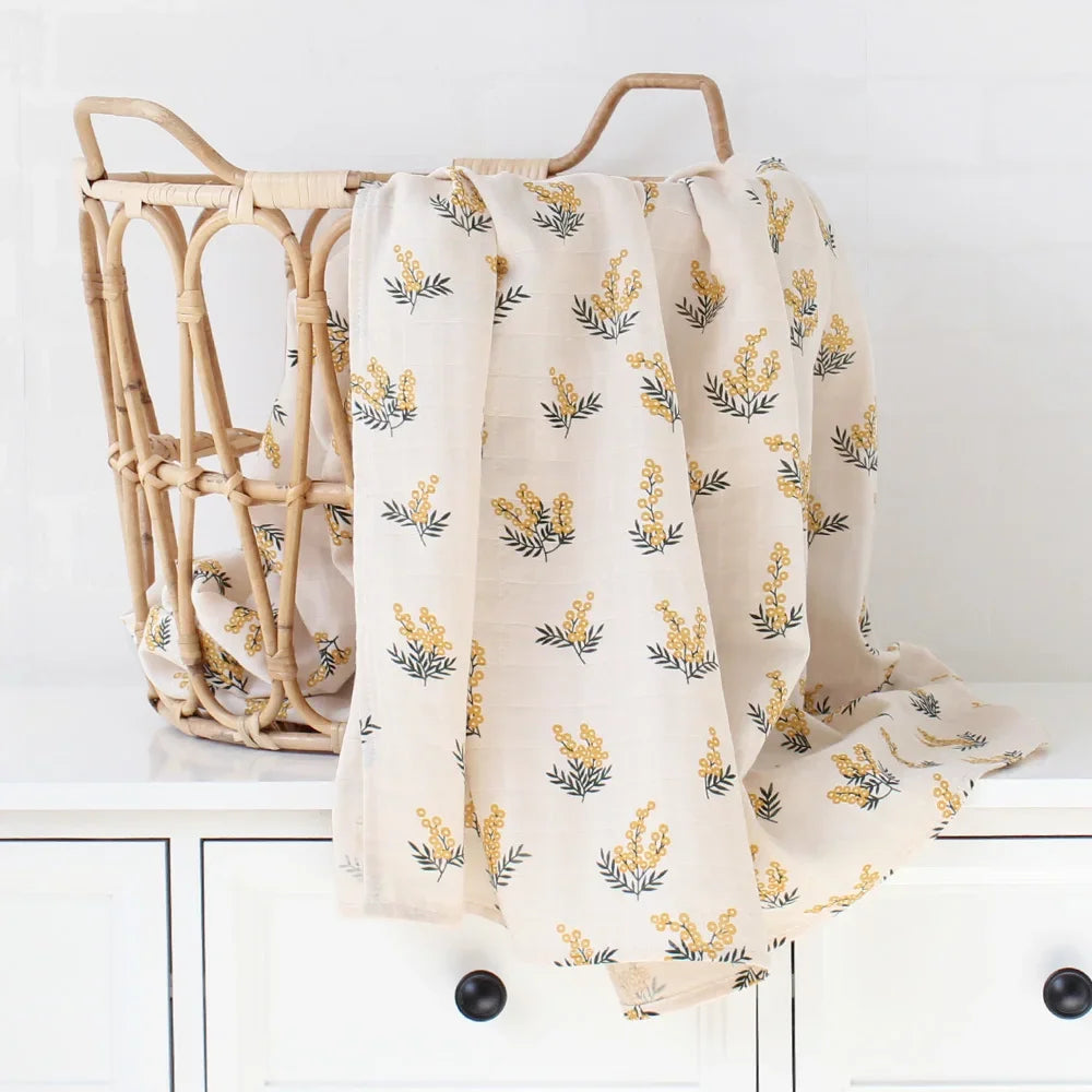 Organic Cotton Acacia Yellow Set Newborn Muslin Wrap Baby Bed Muslin swaddle