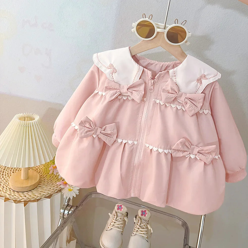 Children's Jackets with Turn-down Collar and White Edge Bow