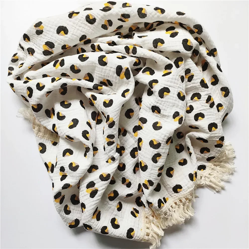 Baby Blankets Newborn Tassel Cotton Muslin Swaddle Wrap Blanket Print Gauze Infant Bedding Quilt Blanket Diaper