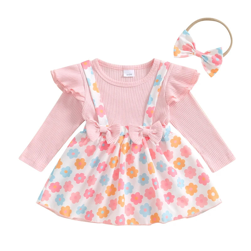 PetalCove Set – Baby Girl Floral Romper Dress with Headband