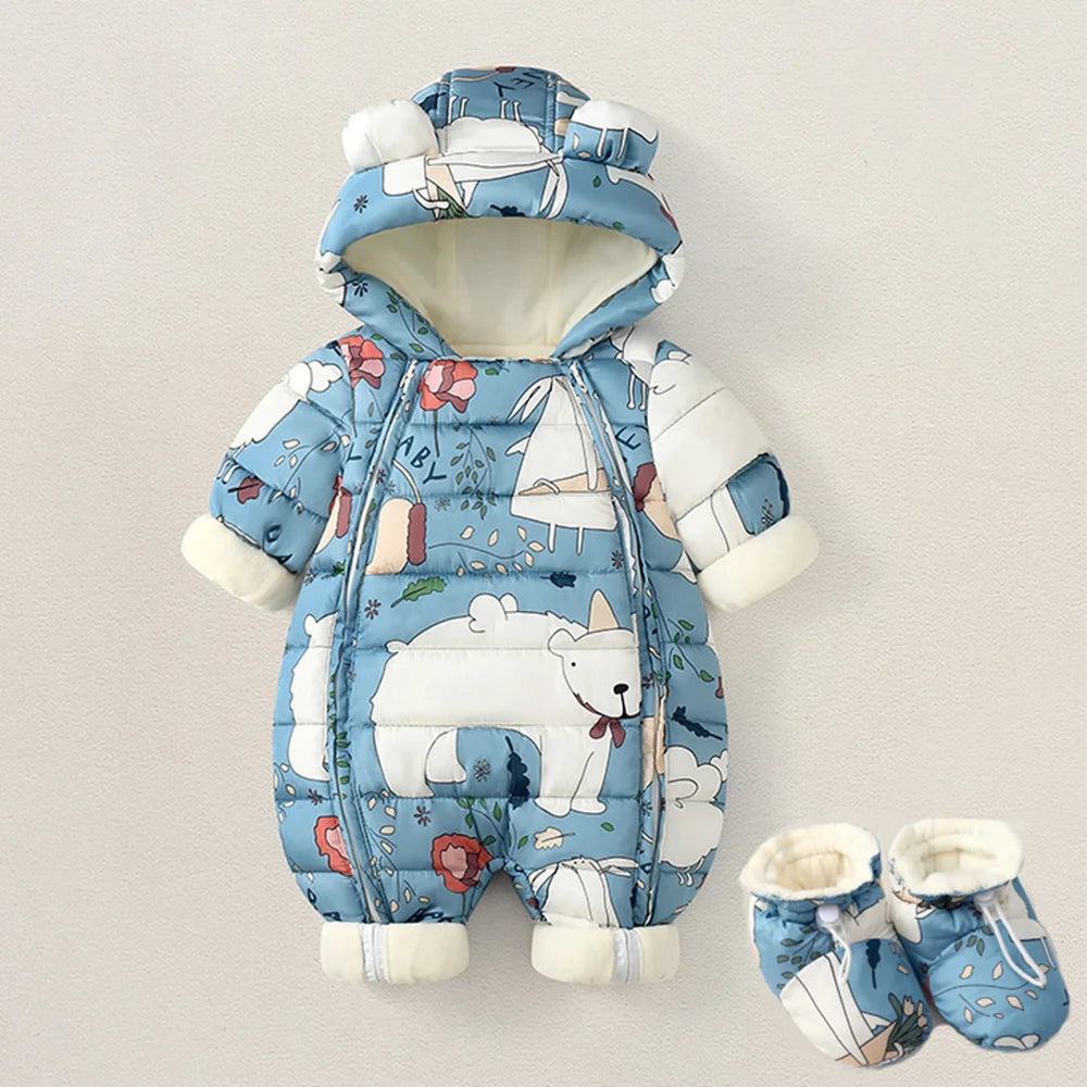 CozyCub Snowsuit – Plush Velvet Winter Jumpsuit for Babies