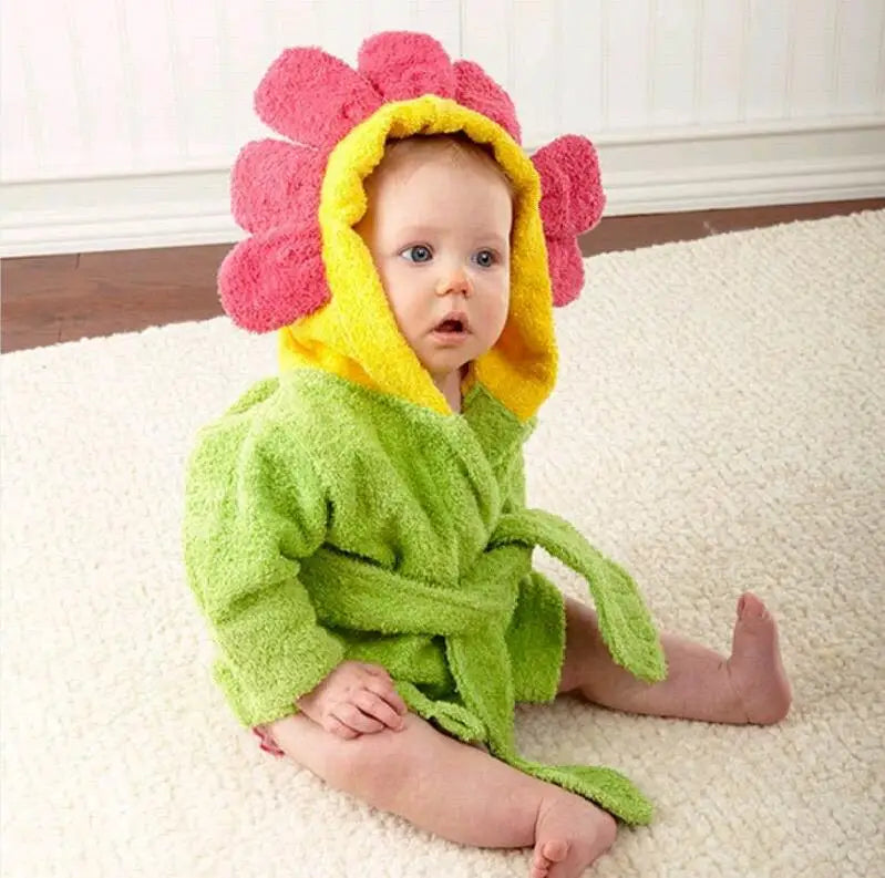 Cotton Baby Robe Bath Towel Cartoon Hoodies Infant Girls Boys Sleepwear Bath Blanket Kids