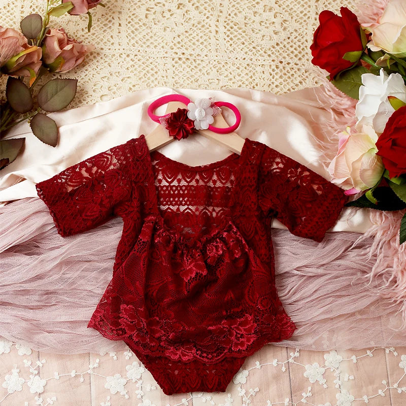 HollyBloom – Newborn Lace Romper & Headband Set