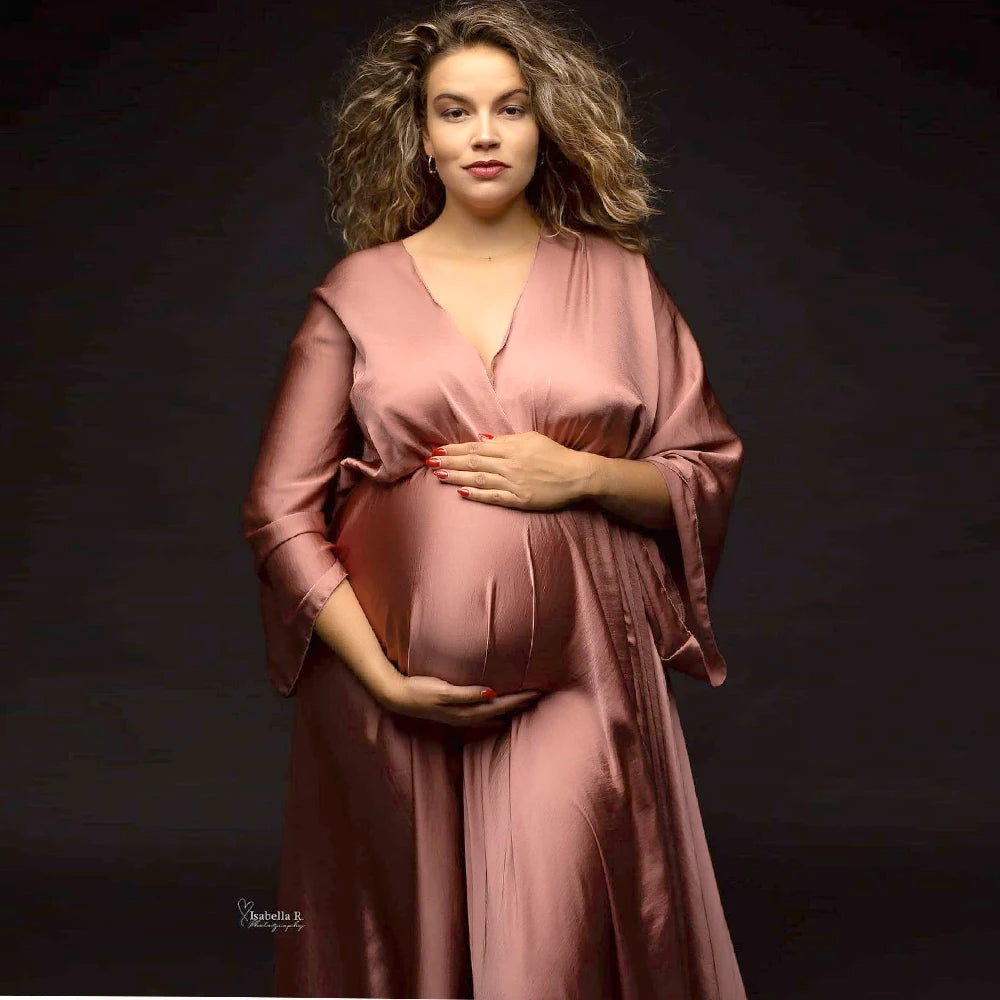 LunaVeil Gown – Satin Chiffon Maternity Wear