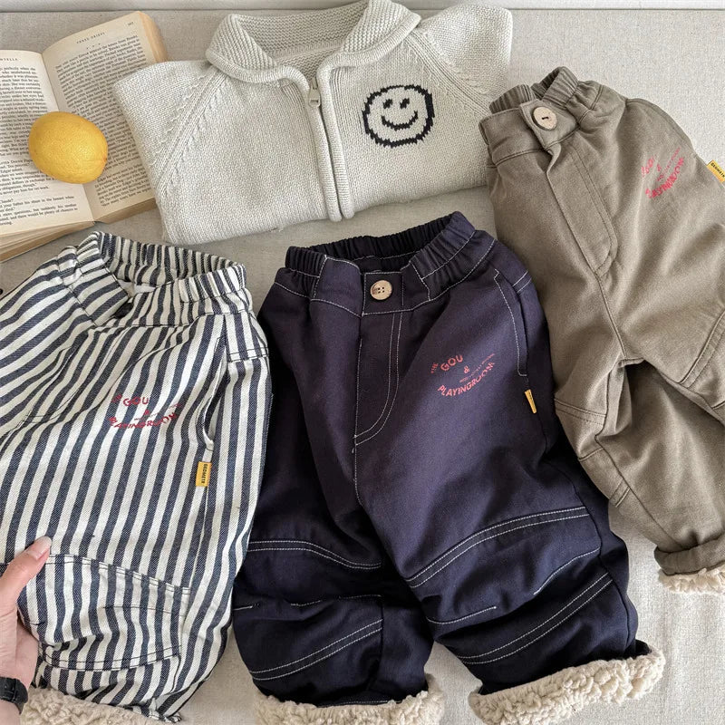 FrostFlex Joggers – Cozy Striped Fleece Pants for Littles
