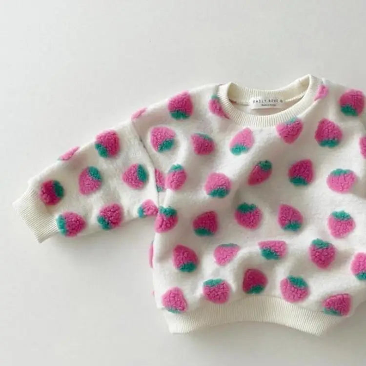 BerryFluff – Fuzzy Strawberry Pullover for Girls