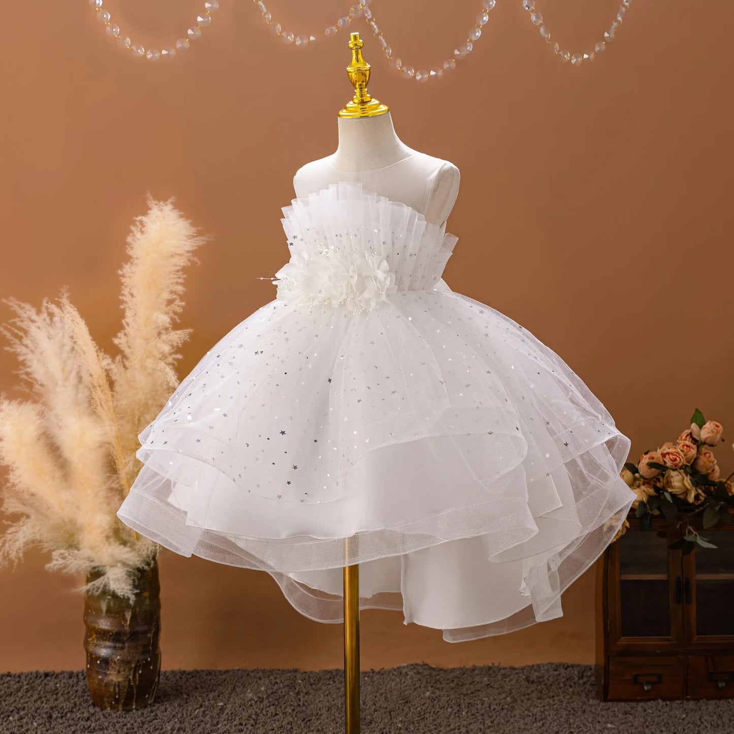 LaceGalaxy Gown – Trailing Flower Girl Dress for Weddings