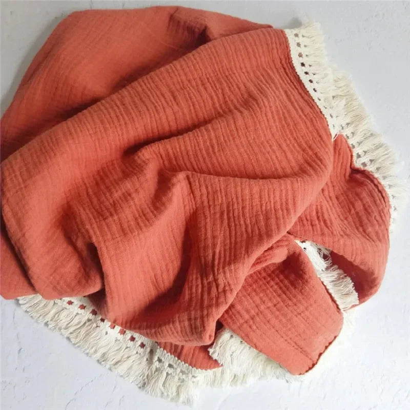 Baby Blankets Newborn Tassel Cotton Muslin Swaddle Wrap Blanket Print Gauze Infant Bedding Quilt Blanket Diaper