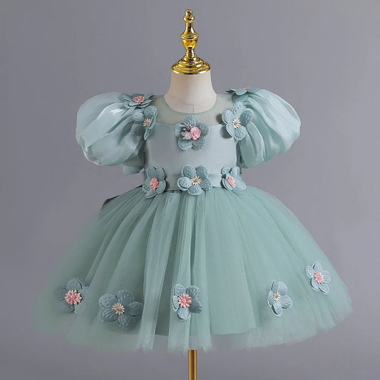 EverGleam Dress – Green Princess Gown for Girls