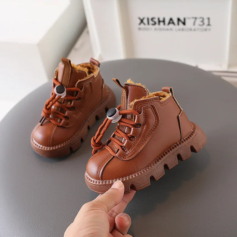 Winter Kids Snow Boots Plush Warm Thicken Boys Cotton Shoes Fashion Toddler Girl Shoes Soft Bottom Children