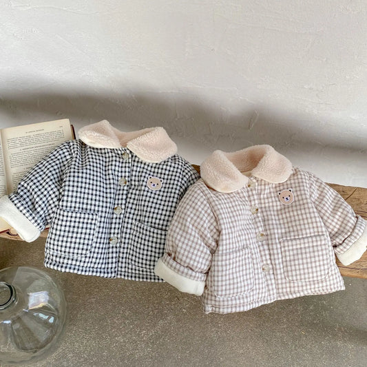CuddlePuff Coat – Bear & Plaid Winter Jacket for Little Ones