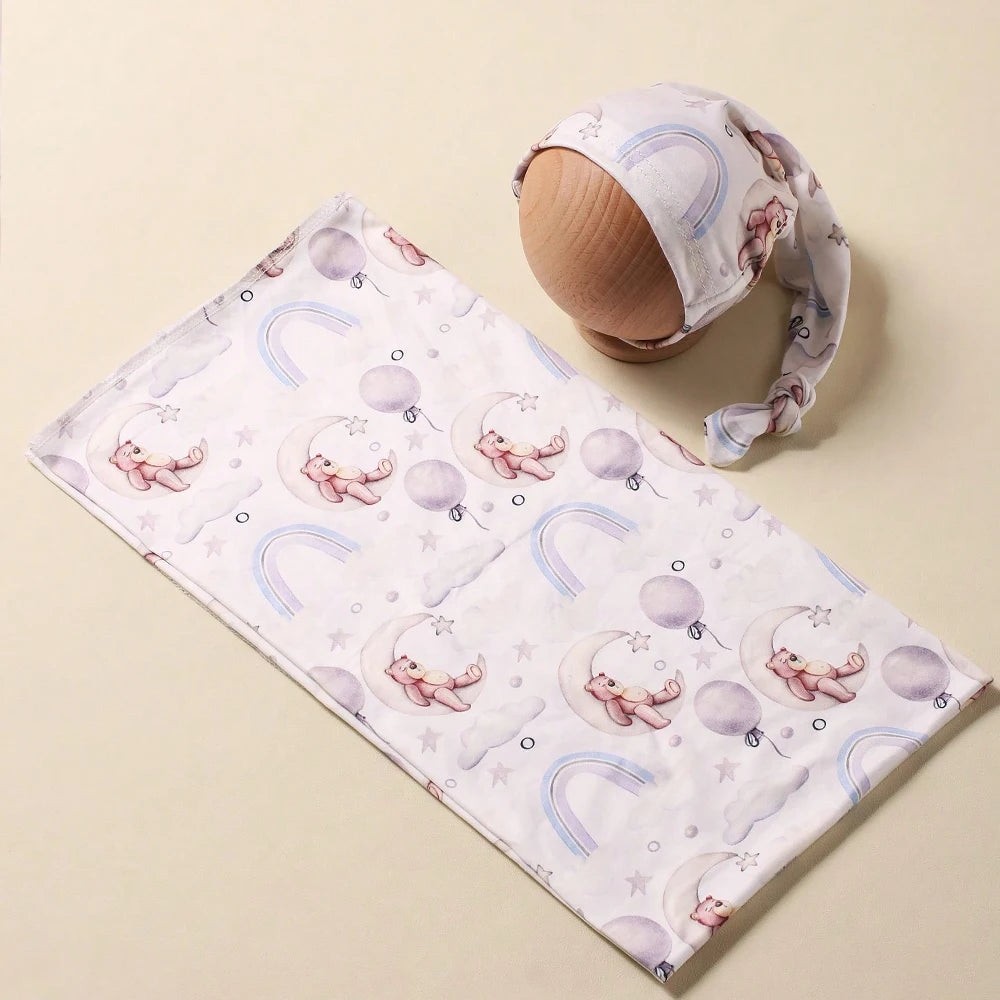 CubWrap – Bear Print Swaddle & Hat Set