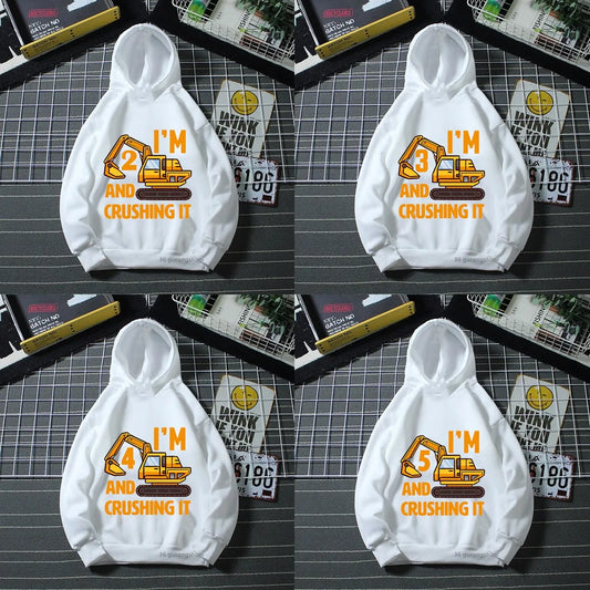 Boys Hoodies Interesting Excavator Graphic Print Birthday Gift Costume
