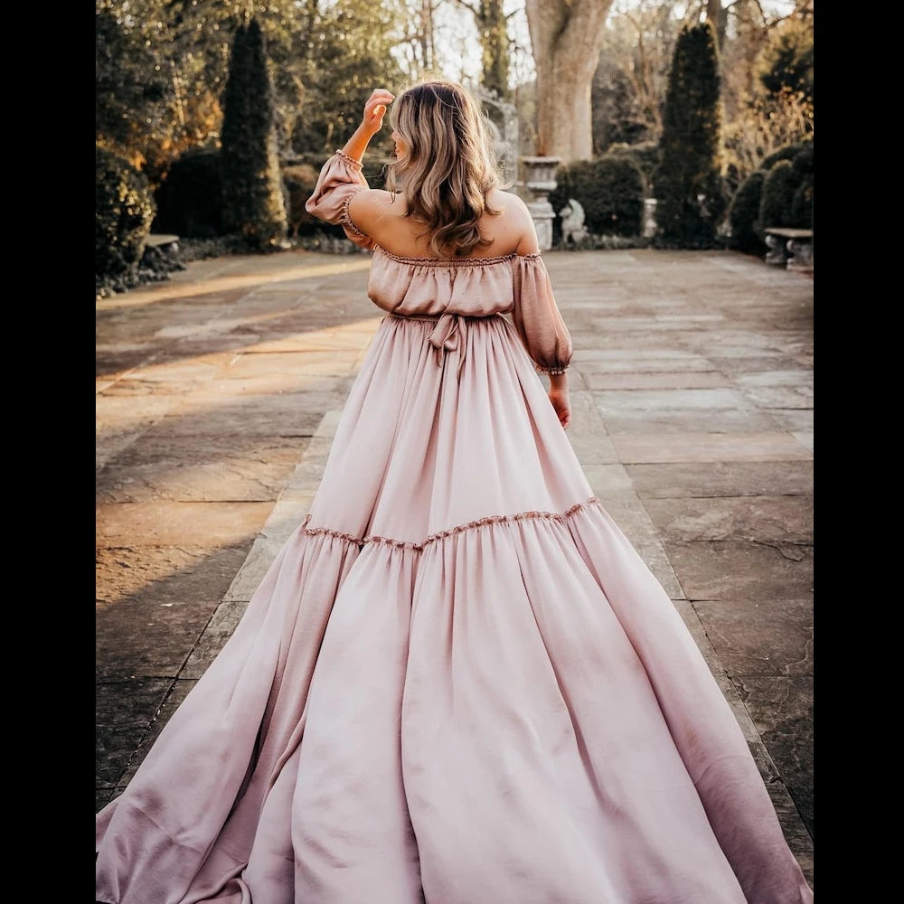 Solvéra Set – Satin Off-Shoulder Maternity Gown