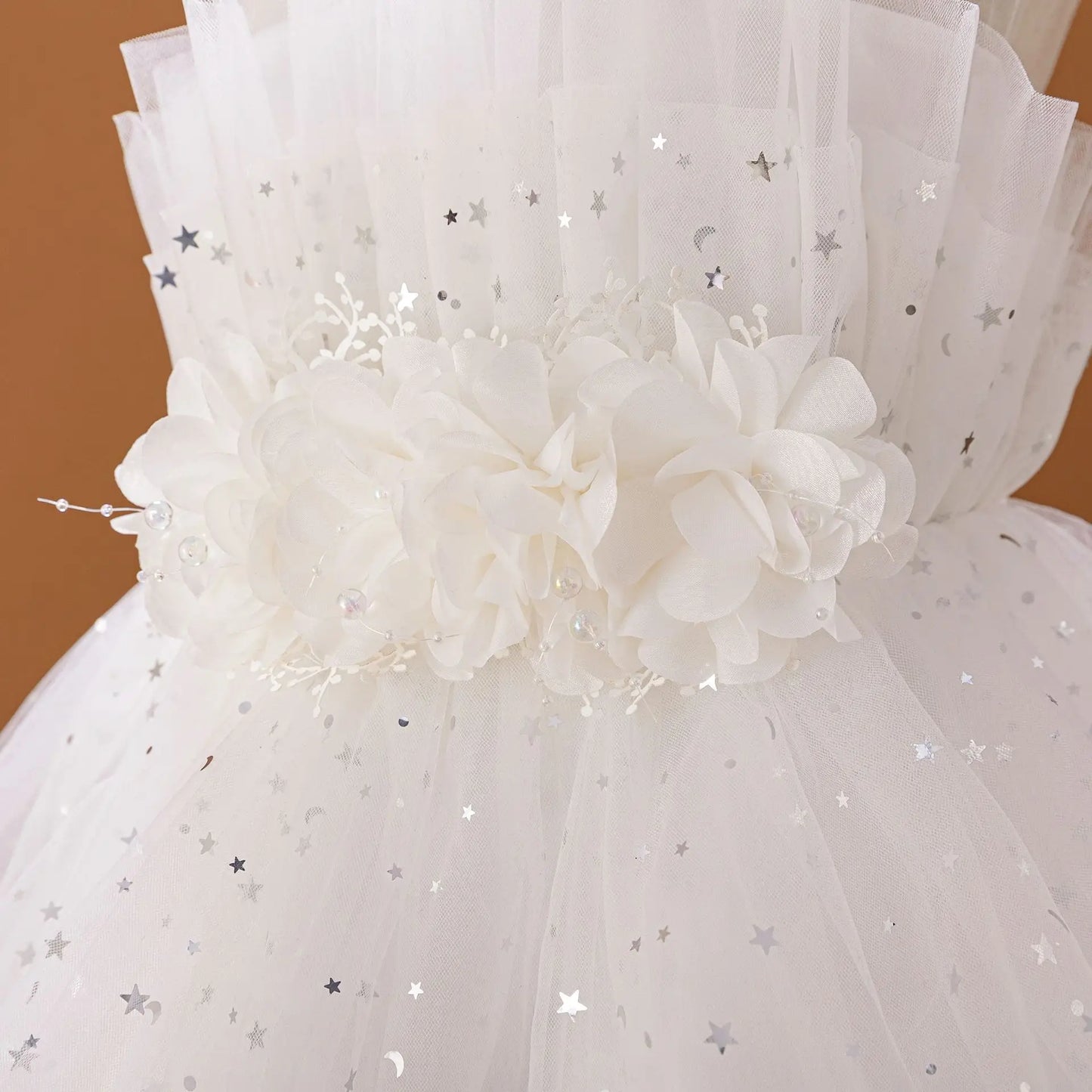 LaceGalaxy Gown – Trailing Flower Girl Dress for Weddings