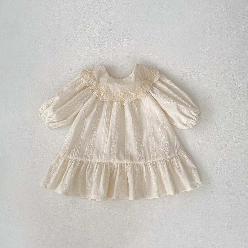 Baby Bodysuit Sisters Dresses Sweet Big Lapel Girl Embroidered Flower Dress