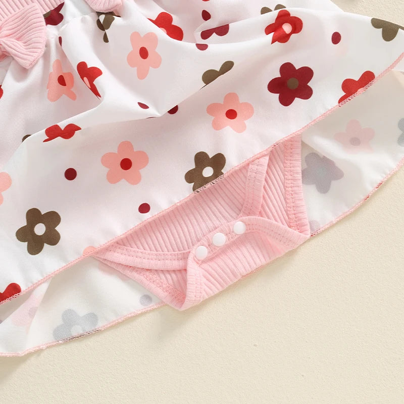 PetalCove Set – Baby Girl Floral Romper Dress with Headband