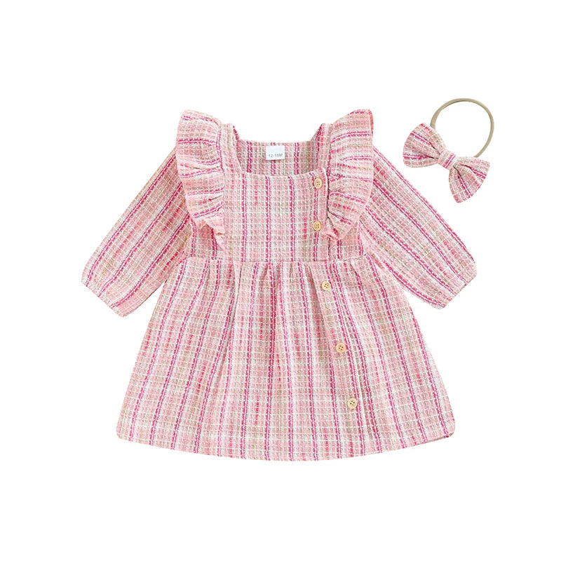MapleCharm – Square-Neck Fall Dress for Little Girls