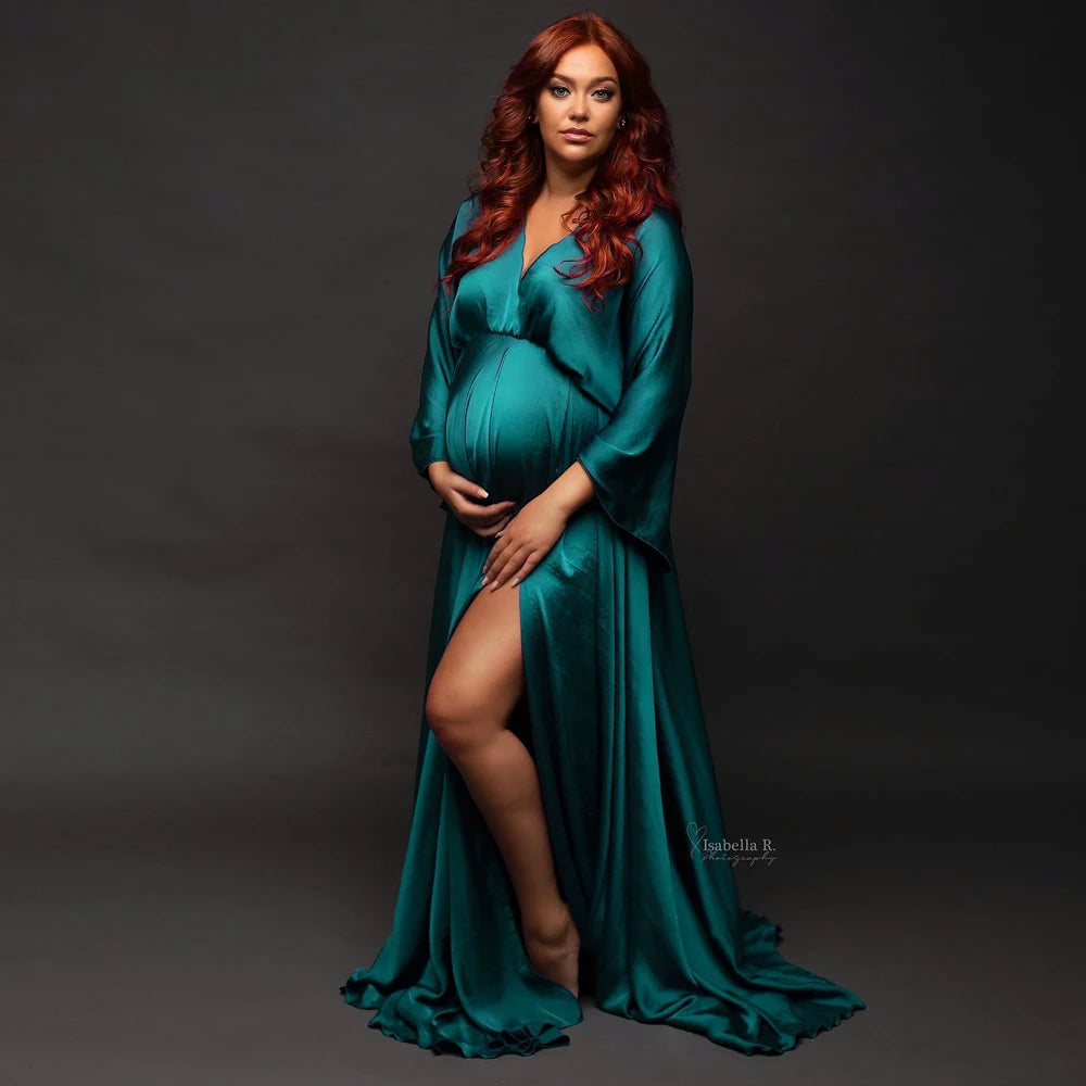 LunaVeil Gown – Satin Chiffon Maternity Wear