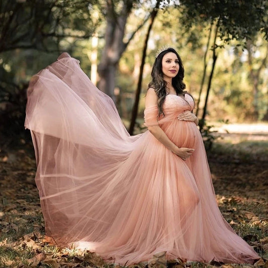 LumiLace – Off-Shoulder Maternity Maxi Gown for Elegant Photoshoots