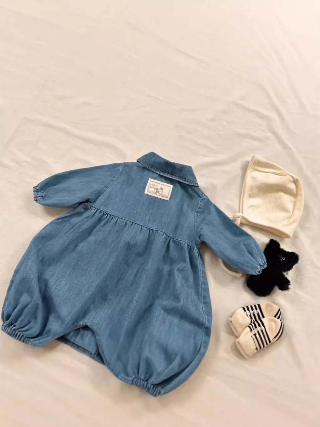 LilDenim Lapel Romper – Unisex Baby Jumpsuit