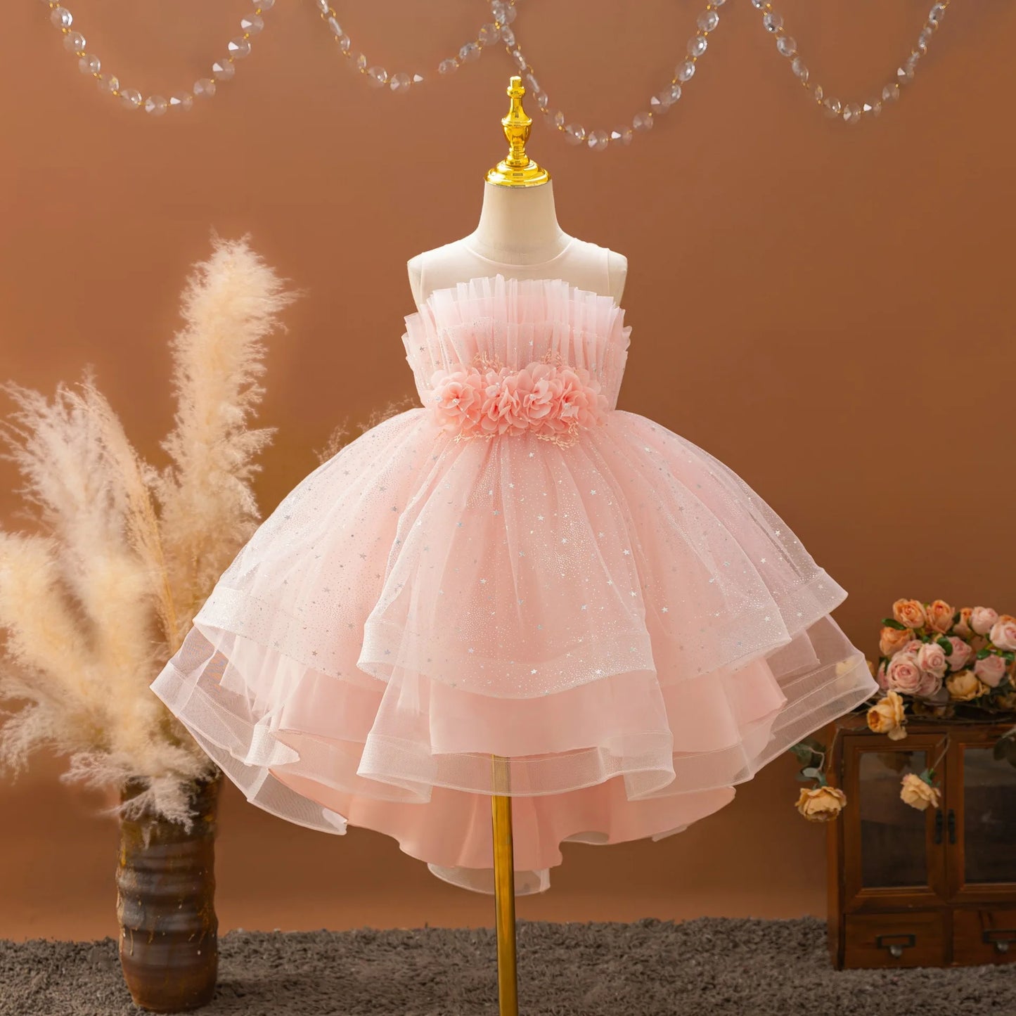 LaceGalaxy Gown – Trailing Flower Girl Dress for Weddings