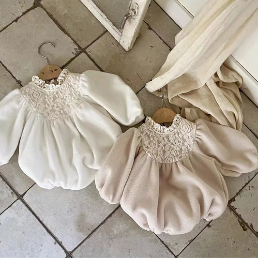 Fluffina Romper – Lace Puff Sleeve Bodysuit