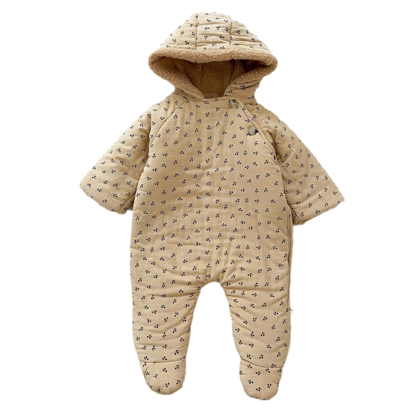 SnugglePetal Romper – Fleece Hooded Floral Jumpsuit for Babies