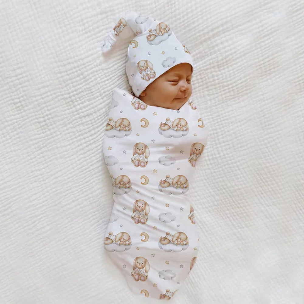 CubWrap – Bear Print Swaddle & Hat Set