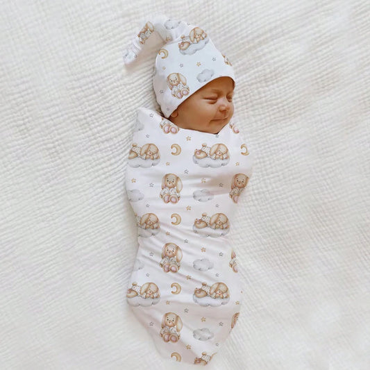 CubWrap – Bear Print Swaddle & Hat Set