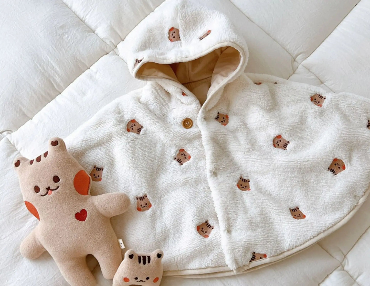 SnuggleBloom Coat – Soft Fleece Bear Embroidery Jacket for Baby Girls