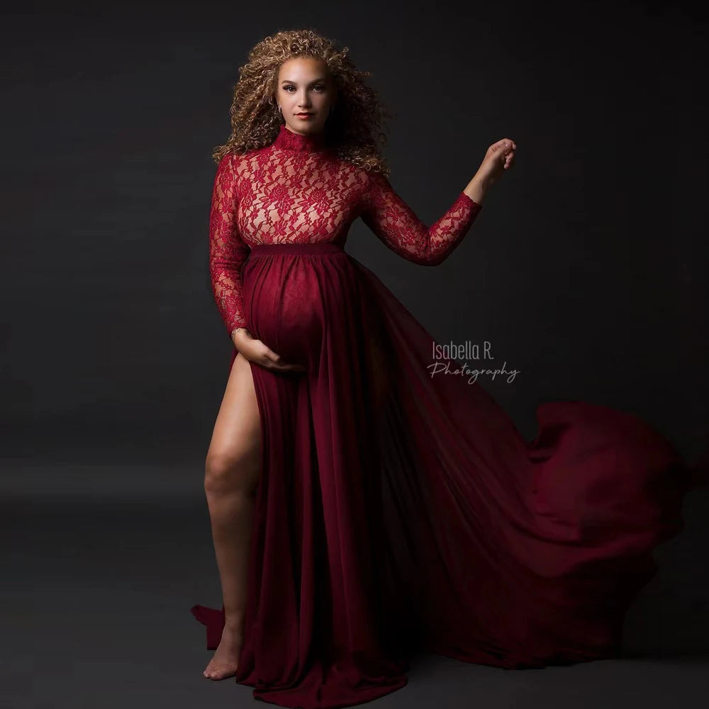ChiffonMuse – Stretch Lace Maternity Gown with Slit Skirt