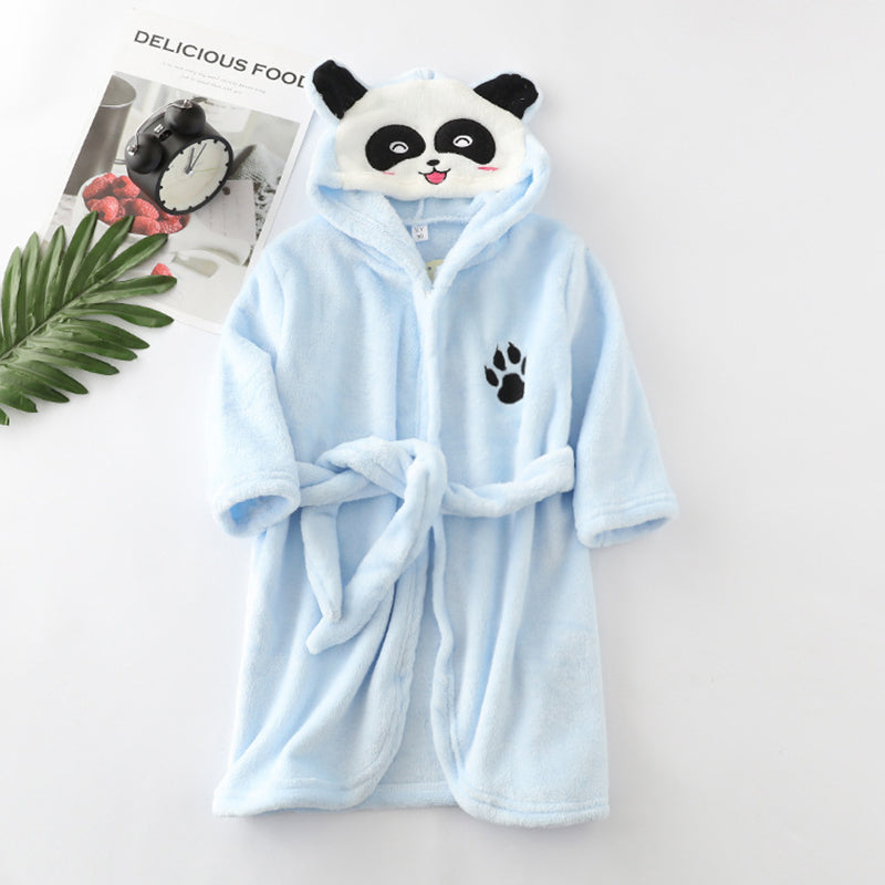 Girls Cartoon Hooded Flannel Lace-up Bathrobe