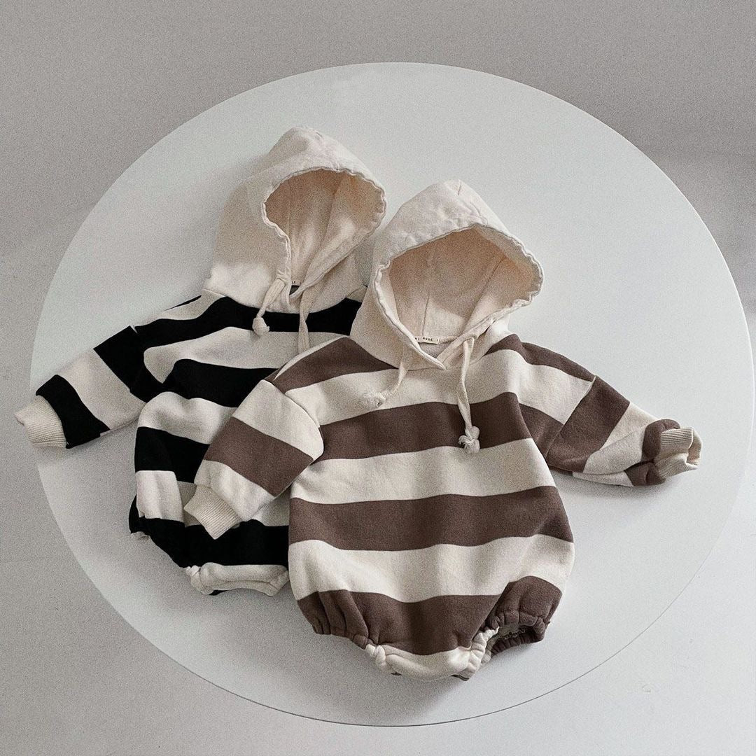 Striped Ins Long Sleeved Baby Romper For Warmth