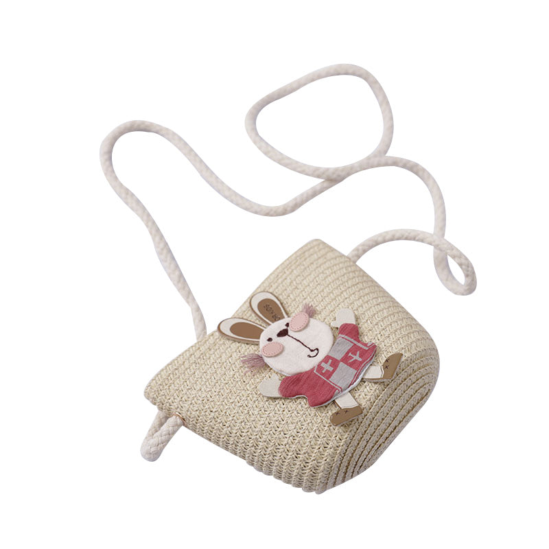 Cute Rabbit Decoration Bag Two-Piece Straw Hat