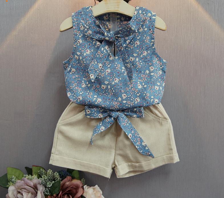 Sleeveless Bow Vest Plus Shorts Set