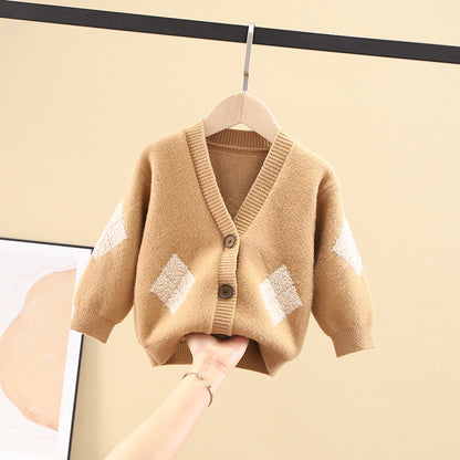 Children's cardigan crystal wool coat