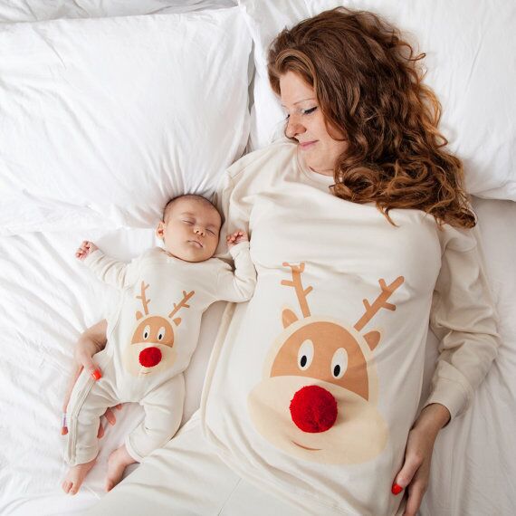 Christmas deer printed mother daughter fur ball